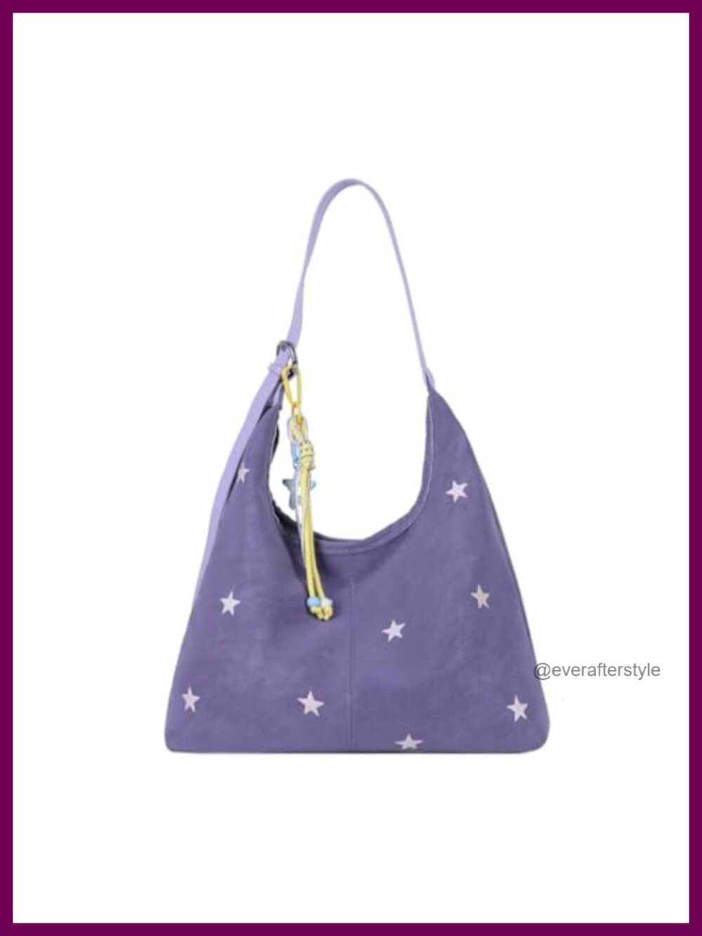 Faux Leather Slouchy Hobo Bag Star Embroidered Crossbody Purse